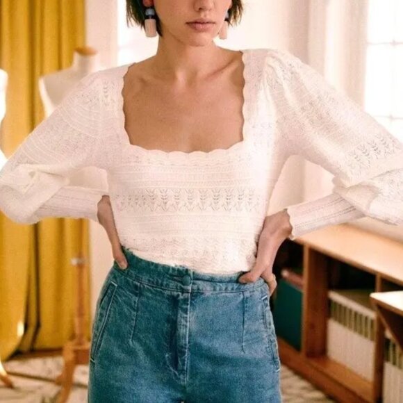 NWT Sezane Ronnie Jumper - Ecru Ivory Cream Top Sweater French Soft Causal - Picture 3 of 10